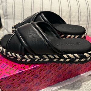 TORY BURCH - Criss Cross Espadrille Slide Textured Calf Leather - Runs Small